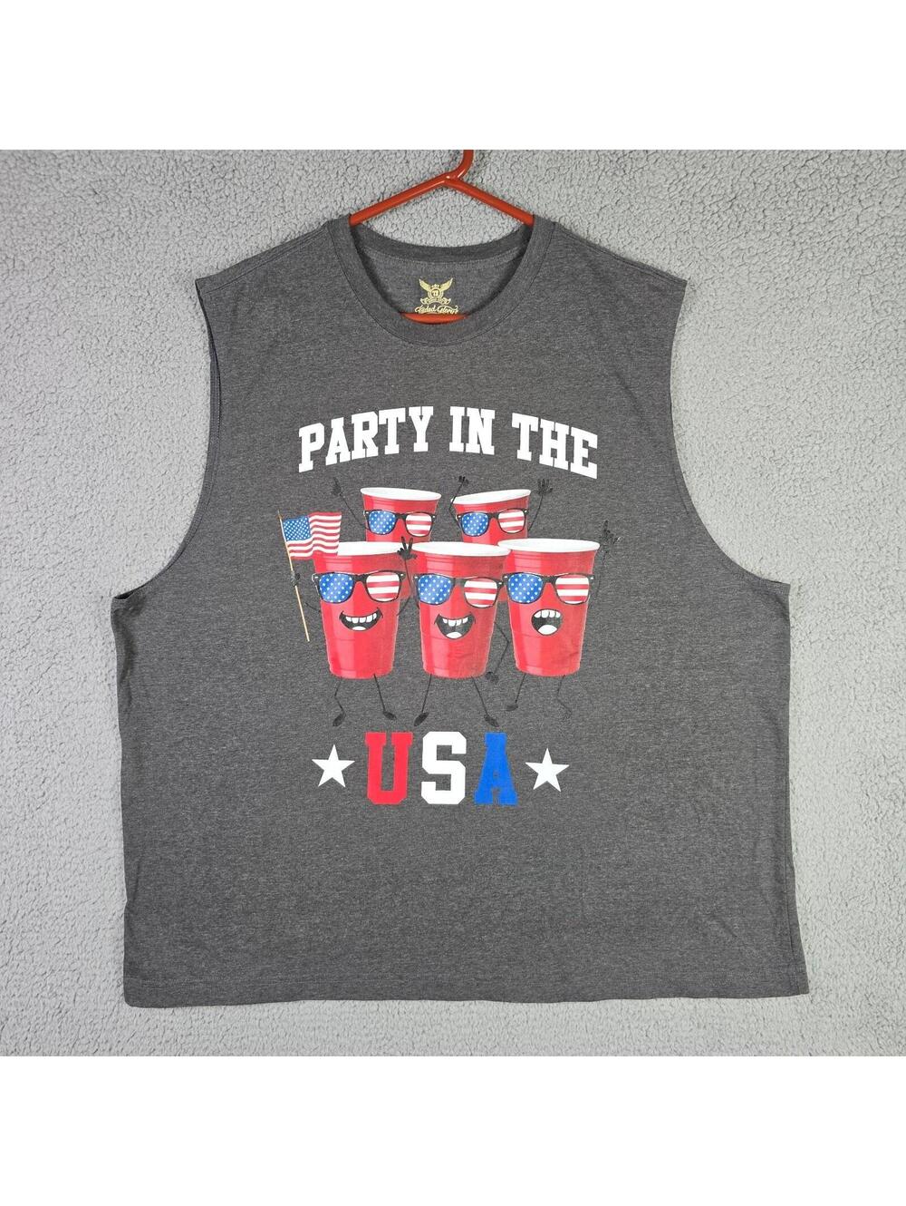 Faded Glory Party In The USA Sleeveless Tank Men's 4th Of July Shirt Sz 2XL
